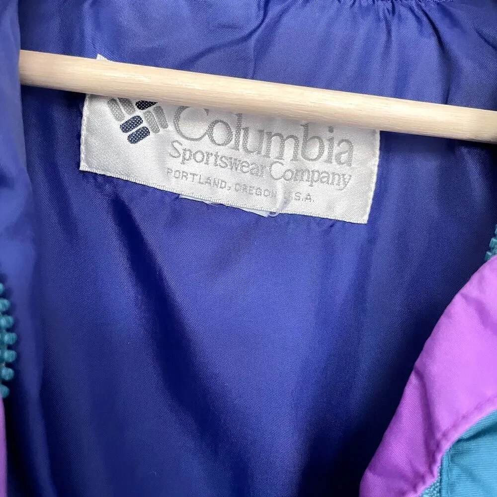 Columbia Snowy Range Full Zip Jacket M Teal Women Vintage Colorblock Nylon‎